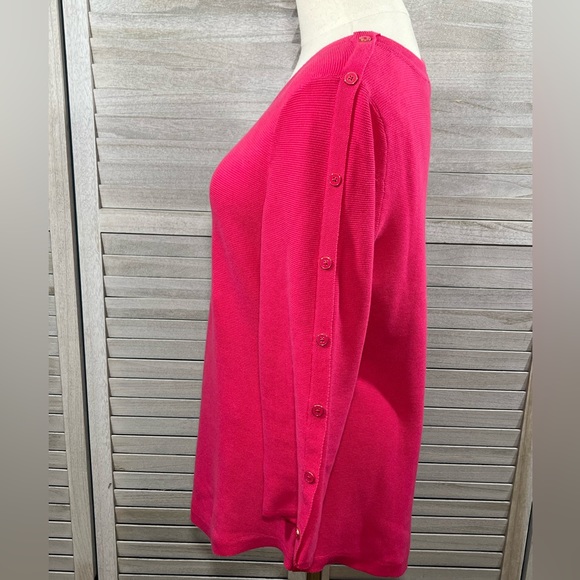 TALBOTS 100% Cotton Sweater w Button Sleeve Hot Pink-Medium - Picture 2 of 3